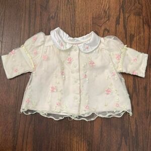 Baby Grand White Button Up Blouse With Pink and Green Flowers Size 0-3 months
